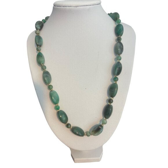 Vintage Green Marbled Acrylic Bead Necklace Oval Round Beads No Clasp Estate 34" - Picture 1 of 4